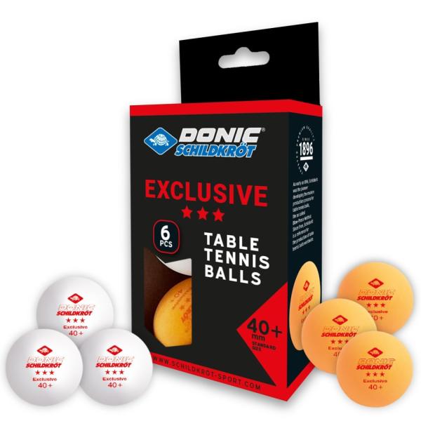 Donic-Schildkröt Tischtennisball 3-Stern Exclusive, Poly 40+ 6er Packung