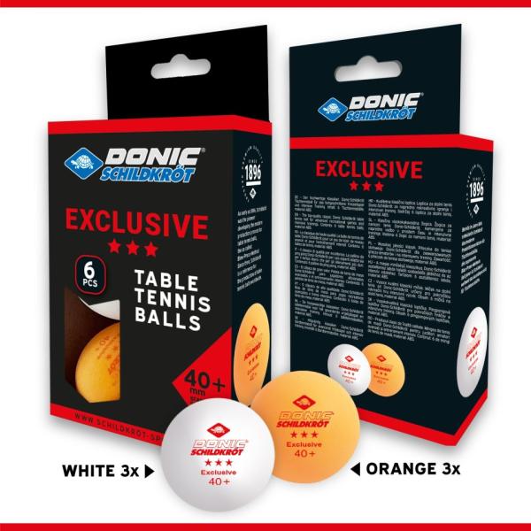 Donic-Schildkröt Tischtennisball 3-Stern Exclusive, Poly 40+ 6er Packung