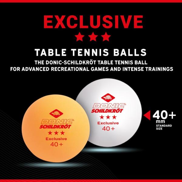 Donic-Schildkröt Tischtennisball 3-Stern Exclusive, Poly 40+ 6er Packung